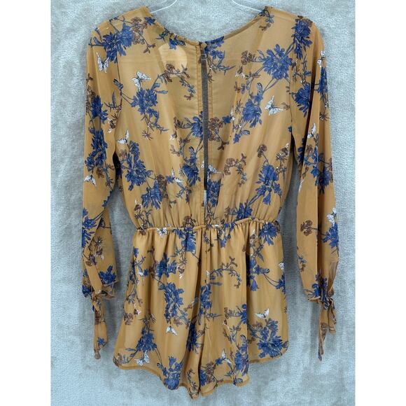 Audrey 3+1 Romper Womens Small Mustard Floral Plunge‎ V-Neck Boho Beach Festival - Picture 5 of 8